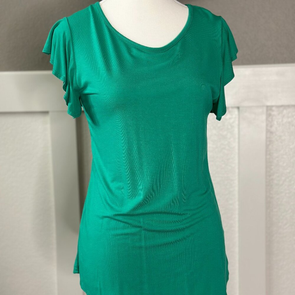 Teal top with ruffled sleeves